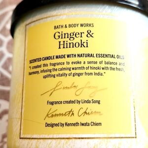 NWT, Bath & Body Works, " Ginger & Hinoki" 3 Wick Candle